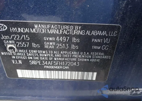 2015 Hyundai Sonata Limited from USA, damaged, VIN 5NPE34AF5FH172043